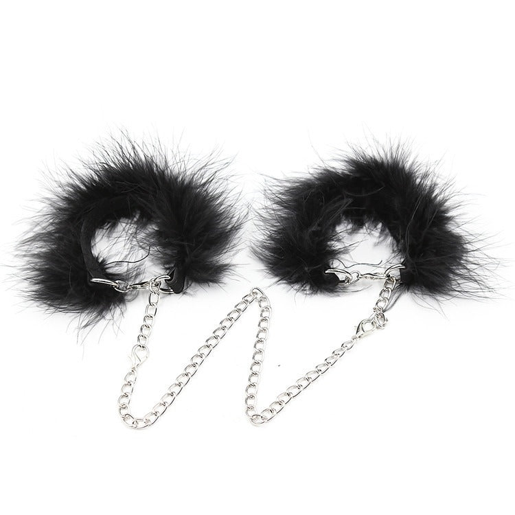 "Fuzzy Wuzzy's Not Free”
Black fur-lined cuffs that match your tail plug. Wiggle all you want. Mistress loves when her toys squirm.
