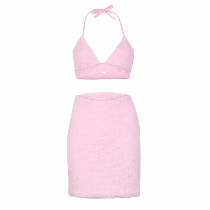 "Powder Pink Punishment Bra and Mini Skirt"
Blush-colored lace for blush-colored cheeks. Every time you clip it on, you remember who you belong to.