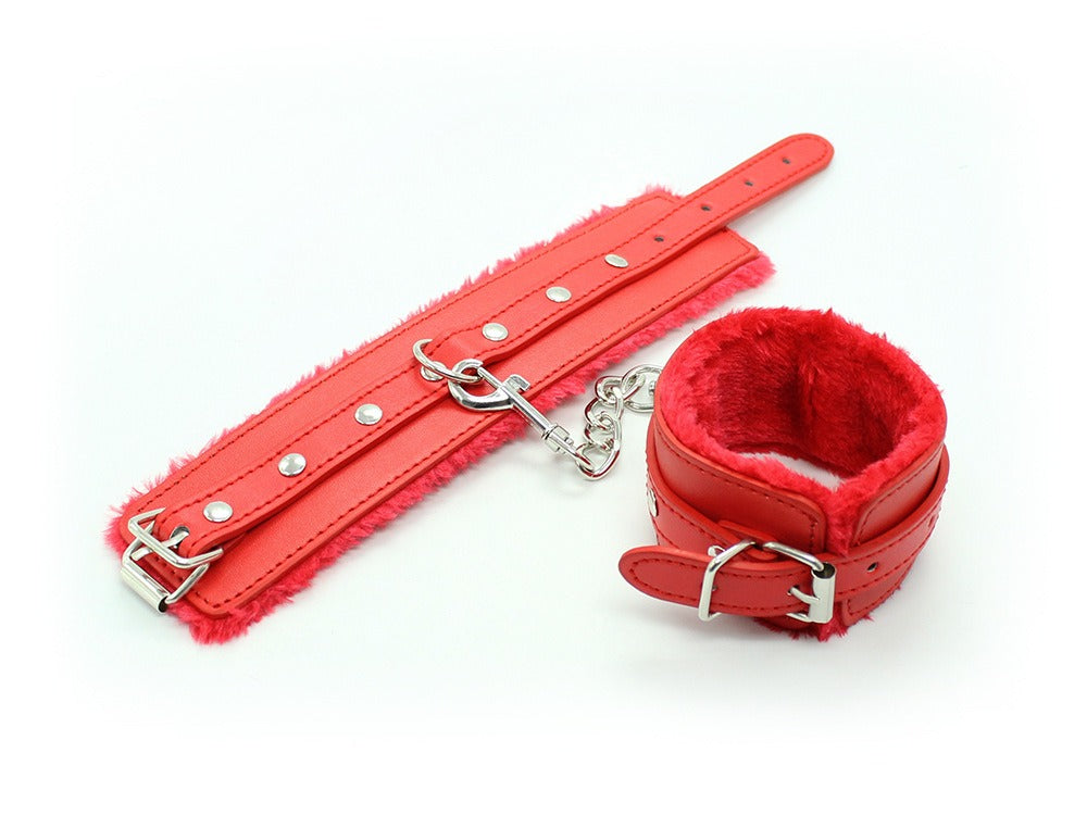 “Scarlet Silken Shackle” – Red leather handcuffs for soft wrists. Wriggle all you want—you’re staying right there for Mistress.
(Other colors available)