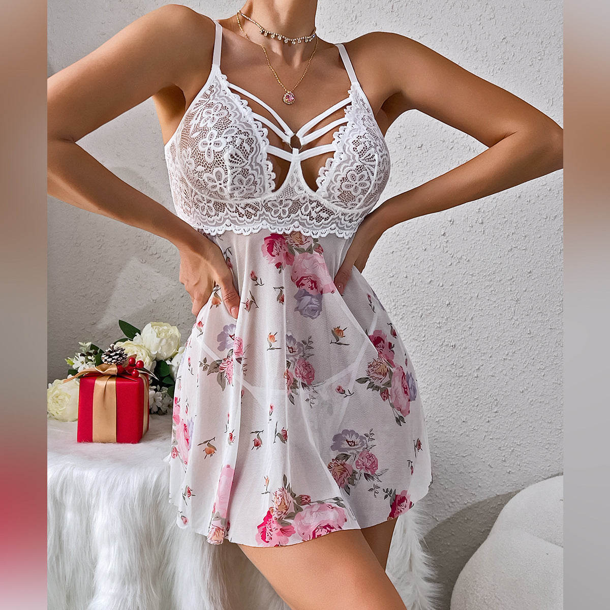 “Dreaming Doll Pajama Dress” – Frilly sleep dress in whisper-soft fabric. Soft dreams, soft skin, soft punishment in the morning.