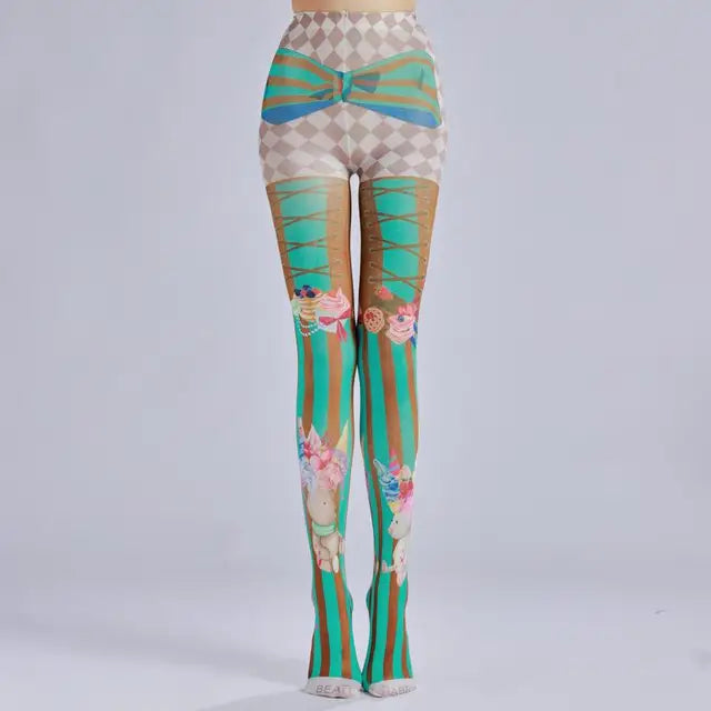 “Ice Cream Knees” – Adorable pastel tights with ice cream sprinkles printed right on your thighs. You’ll twirl because you’re sweet like cotton candy, pet.