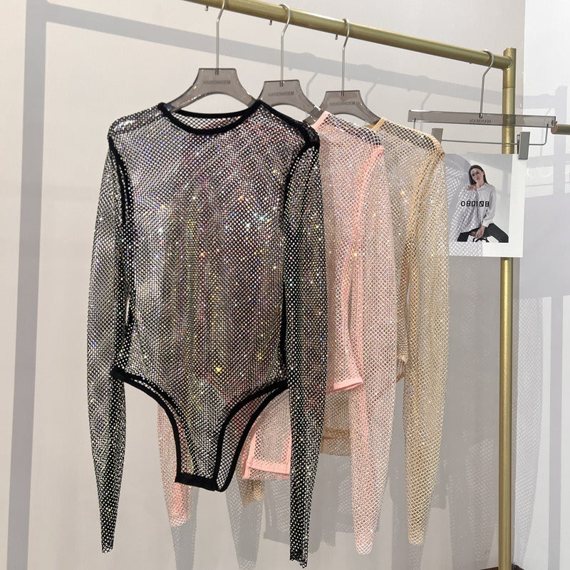 “Mistress’s Mesh Doll”
Black fishnet full-body suit with floral detailing and open chest. Nothing to hide, nothing to protect. Just a pretty little puppet on display.