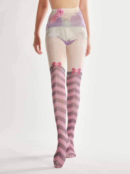 “Candy Legs for My Pet”
Striped pastel tights—think cotton candy on your thighs. You’ll wear them while baking cookies, humming in falsetto, leash trailing behind you.