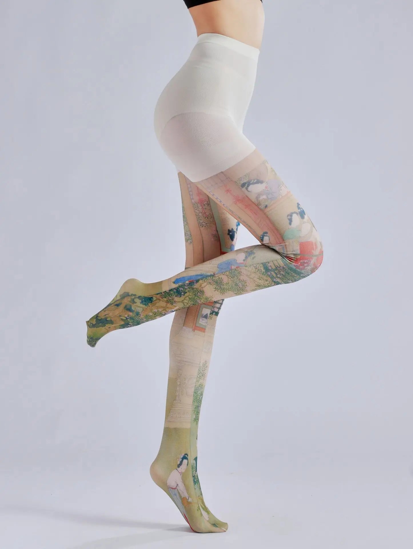 “Bunny-Eared & Broken”
White pantyhose with embroidered designs just above the knees. Every step you take is a hop toward helplessness. Adorable? Yes. Dignified? Never again.