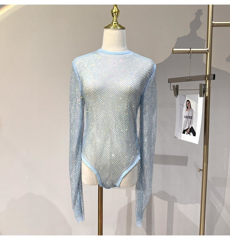 “Mistress’s Mesh Doll”
Black fishnet full-body suit with floral detailing and open chest. Nothing to hide, nothing to protect. Just a pretty little puppet on display.