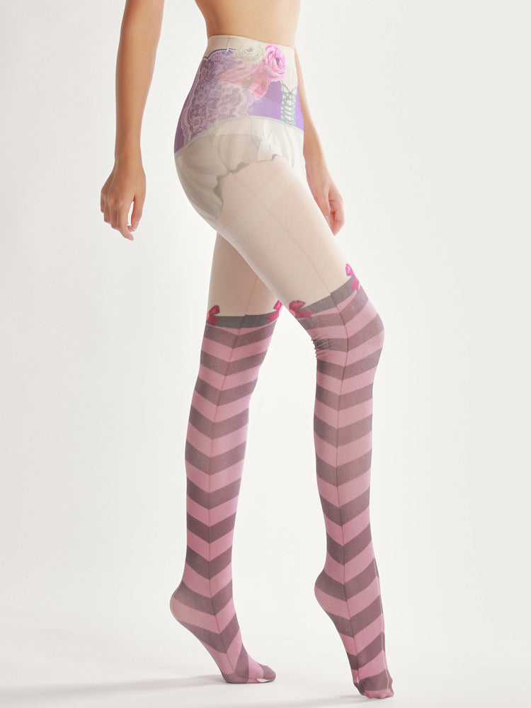 “Candy Legs for My Pet”
Striped pastel tights—think cotton candy on your thighs. You’ll wear them while baking cookies, humming in falsetto, leash trailing behind you.