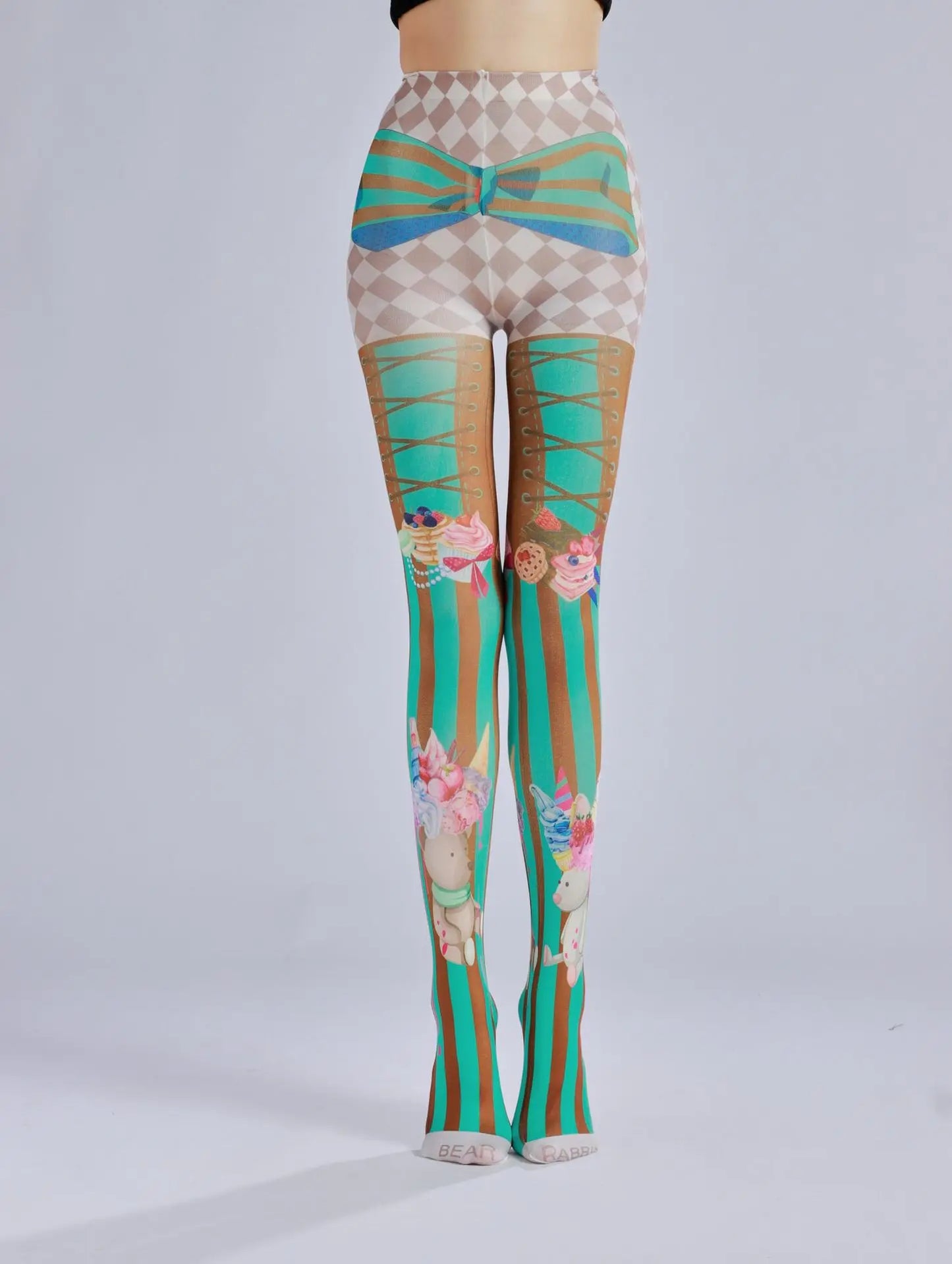 “Ice Cream Knees” – Adorable pastel tights with ice cream sprinkles printed right on your thighs. You’ll twirl because you’re sweet like cotton candy, pet.