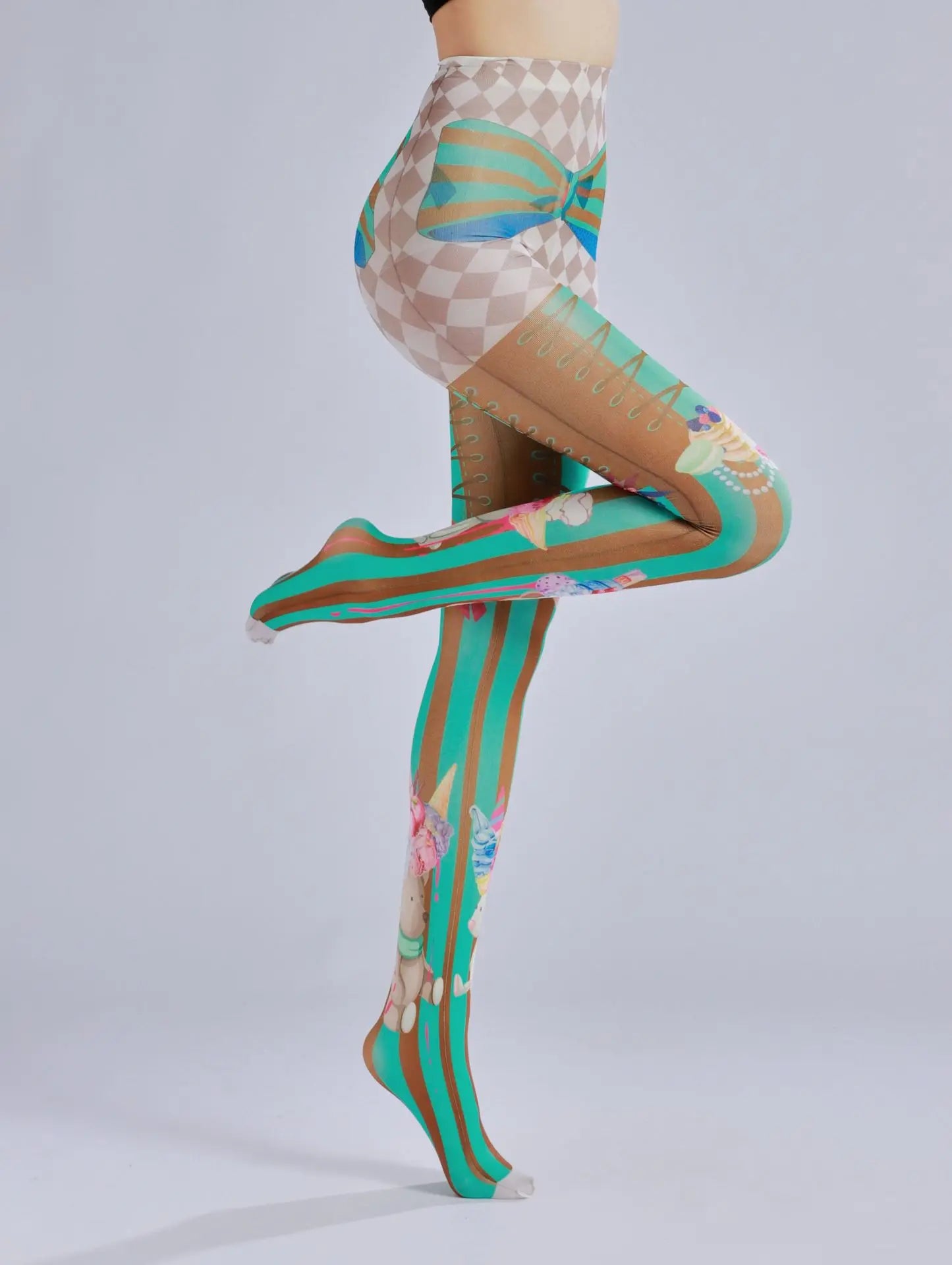 “Ice Cream Knees” – Adorable pastel tights with ice cream sprinkles printed right on your thighs. You’ll twirl because you’re sweet like cotton candy, pet.
