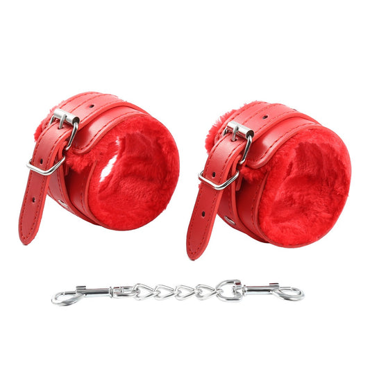 “Scarlet Silken Shackle” – Red leather handcuffs for soft wrists. Wriggle all you want—you’re staying right there for Mistress.

(Other colors available)