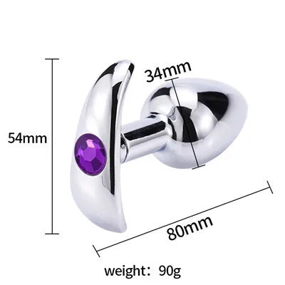 Runyu Intimate Metal Anal Plug with Crystal Jewelry Smooth Butt Plug Anal Beads Anus Dilator Anal Toy for Men Women Masturbation
