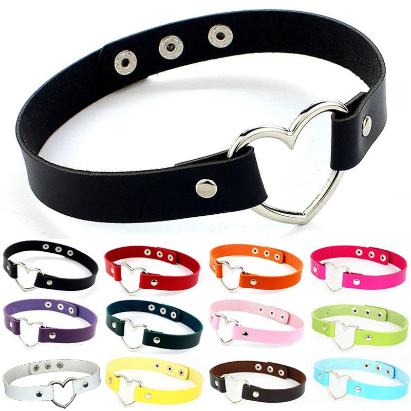 Harajuku Punk PU Leather Necklace Women Sexy Heart Collar Choker Necklaces Rock Gothic Jewelry For Girl Birthday Party Gift