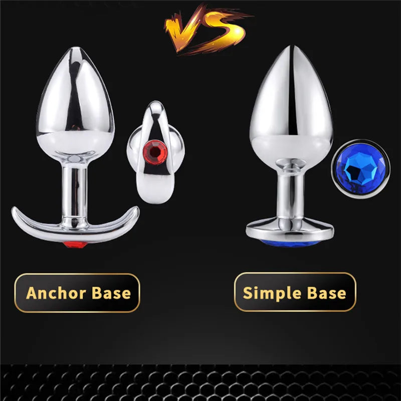 Runyu Intimate Metal Anal Plug with Crystal Jewelry Smooth Butt Plug Anal Beads Anus Dilator Anal Toy for Men Women Masturbation