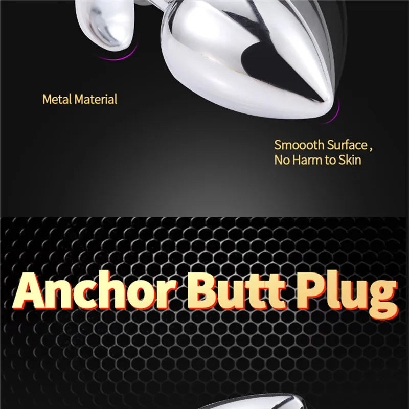 Runyu Intimate Metal Anal Plug with Crystal Jewelry Smooth Butt Plug Anal Beads Anus Dilator Anal Toy for Men Women Masturbation