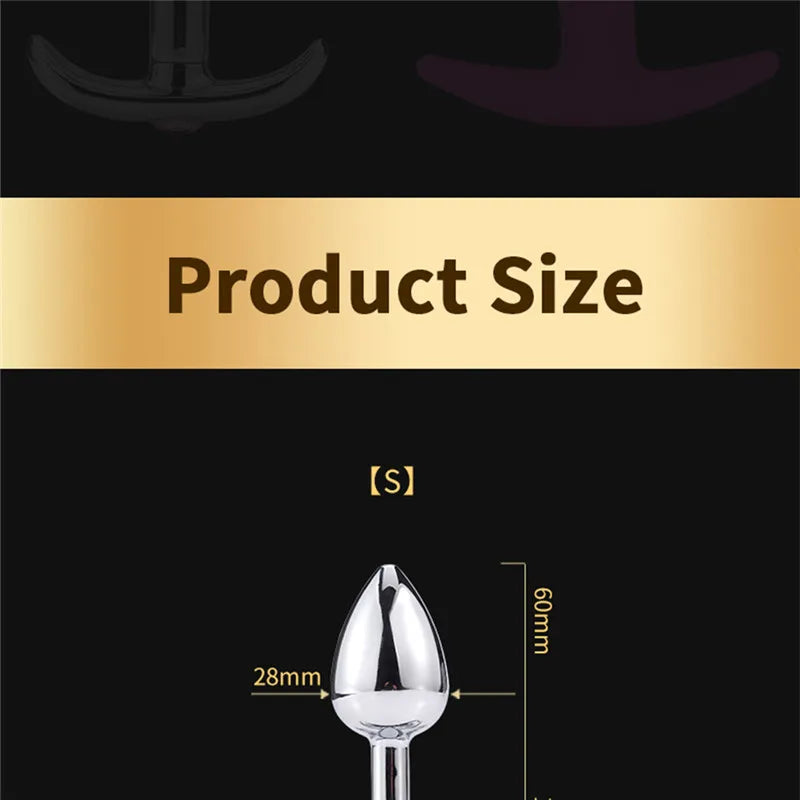 Runyu Intimate Metal Anal Plug with Crystal Jewelry Smooth Butt Plug Anal Beads Anus Dilator Anal Toy for Men Women Masturbation