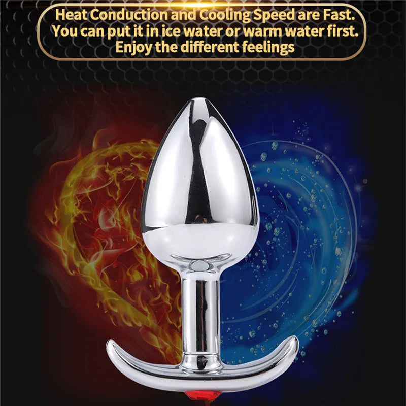 Runyu Intimate Metal Anal Plug with Crystal Jewelry Smooth Butt Plug Anal Beads Anus Dilator Anal Toy for Men Women Masturbation