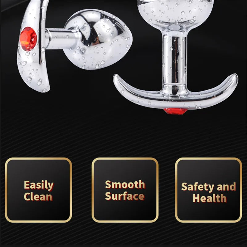 Runyu Intimate Metal Anal Plug with Crystal Jewelry Smooth Butt Plug Anal Beads Anus Dilator Anal Toy for Men Women Masturbation