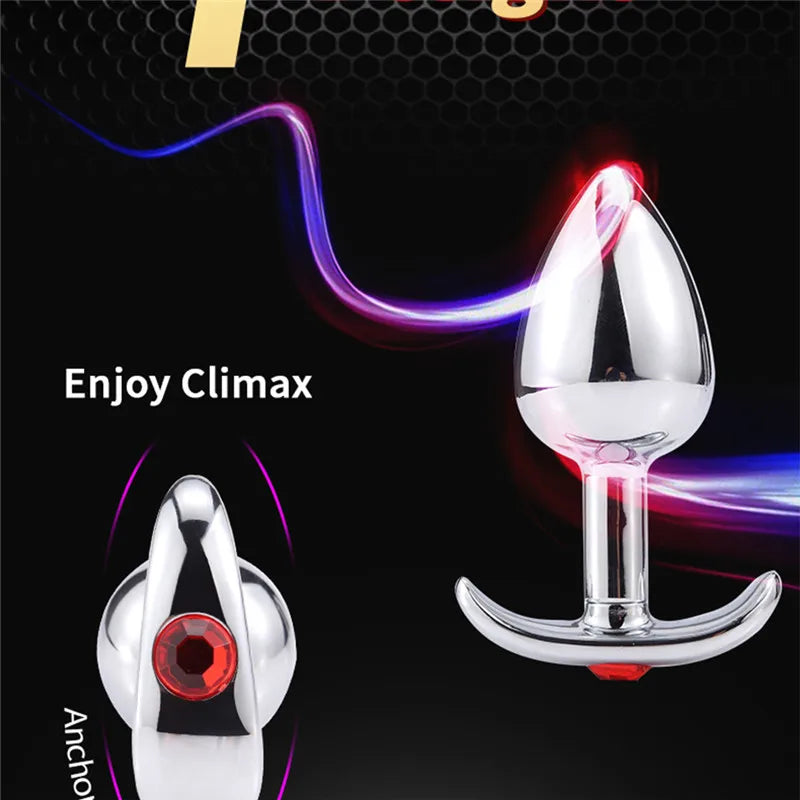 Runyu Intimate Metal Anal Plug with Crystal Jewelry Smooth Butt Plug Anal Beads Anus Dilator Anal Toy for Men Women Masturbation