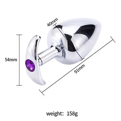 Runyu Intimate Metal Anal Plug with Crystal Jewelry Smooth Butt Plug Anal Beads Anus Dilator Anal Toy for Men Women Masturbation