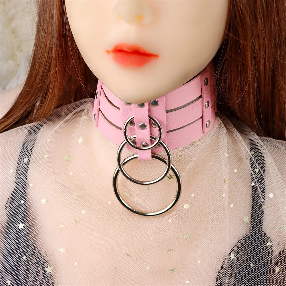 New Cosplay Harajuku Belt Punk Rock Gothic Collar Choker Sexy PU Leather O-Ring Women Collar Choker Necklace Body Accessories