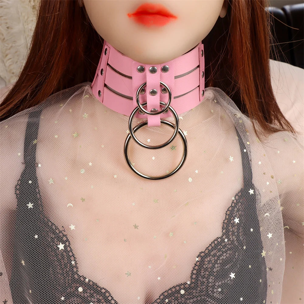New Cosplay Harajuku Belt Punk Rock Gothic Collar Choker Sexy PU Leather O-Ring Women Collar Choker Necklace Body Accessories