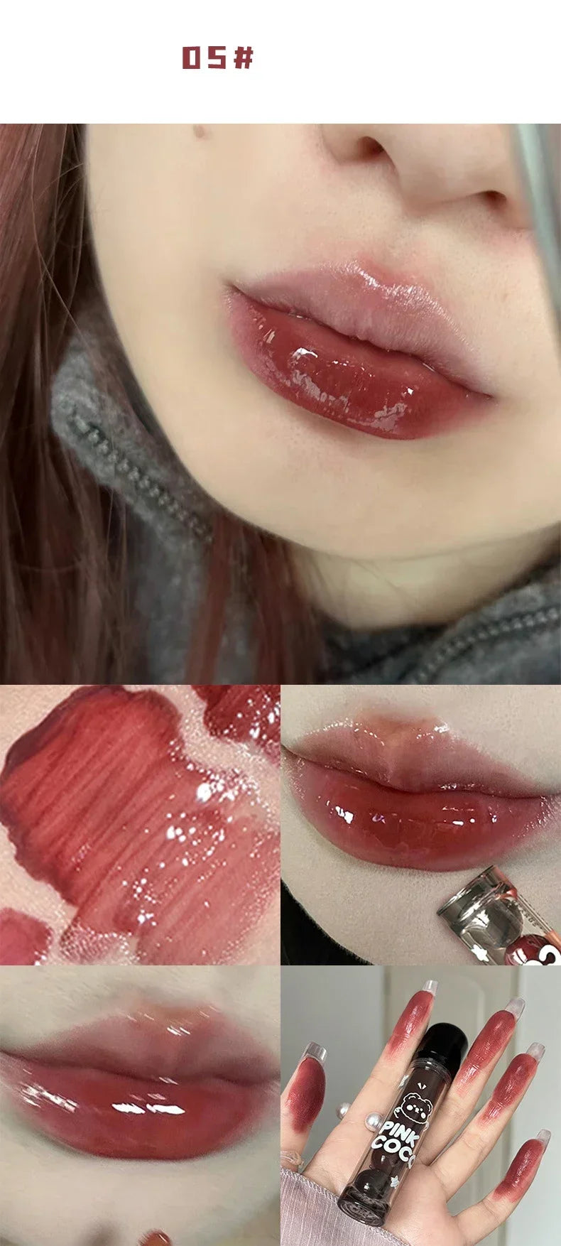 Dark Red Brown Mirror Lip Glaze Water Light Moisturizing Non-stick Cup Highly Pigmented Red Liquid Lipstick Lips Makeup Cosmetic