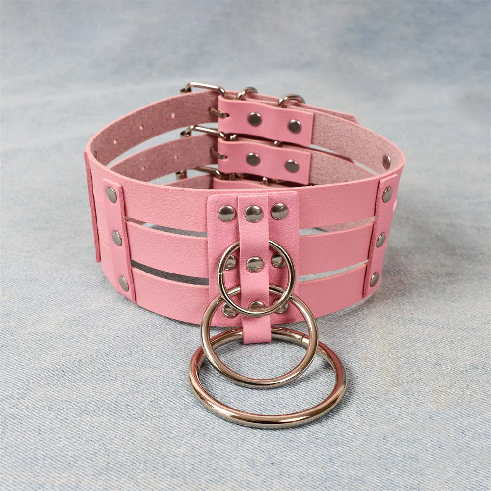 New Cosplay Harajuku Belt Punk Rock Gothic Collar Choker Sexy PU Leather O-Ring Women Collar Choker Necklace Body Accessories