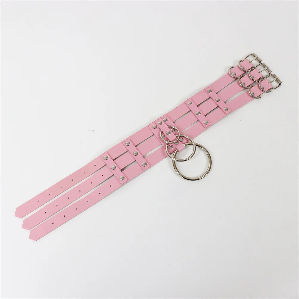 New Cosplay Harajuku Belt Punk Rock Gothic Collar Choker Sexy PU Leather O-Ring Women Collar Choker Necklace Body Accessories