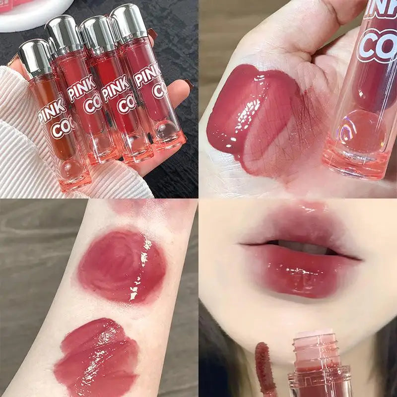 Dark Red Brown Mirror Lip Glaze Water Light Moisturizing Non-stick Cup Highly Pigmented Red Liquid Lipstick Lips Makeup Cosmetic