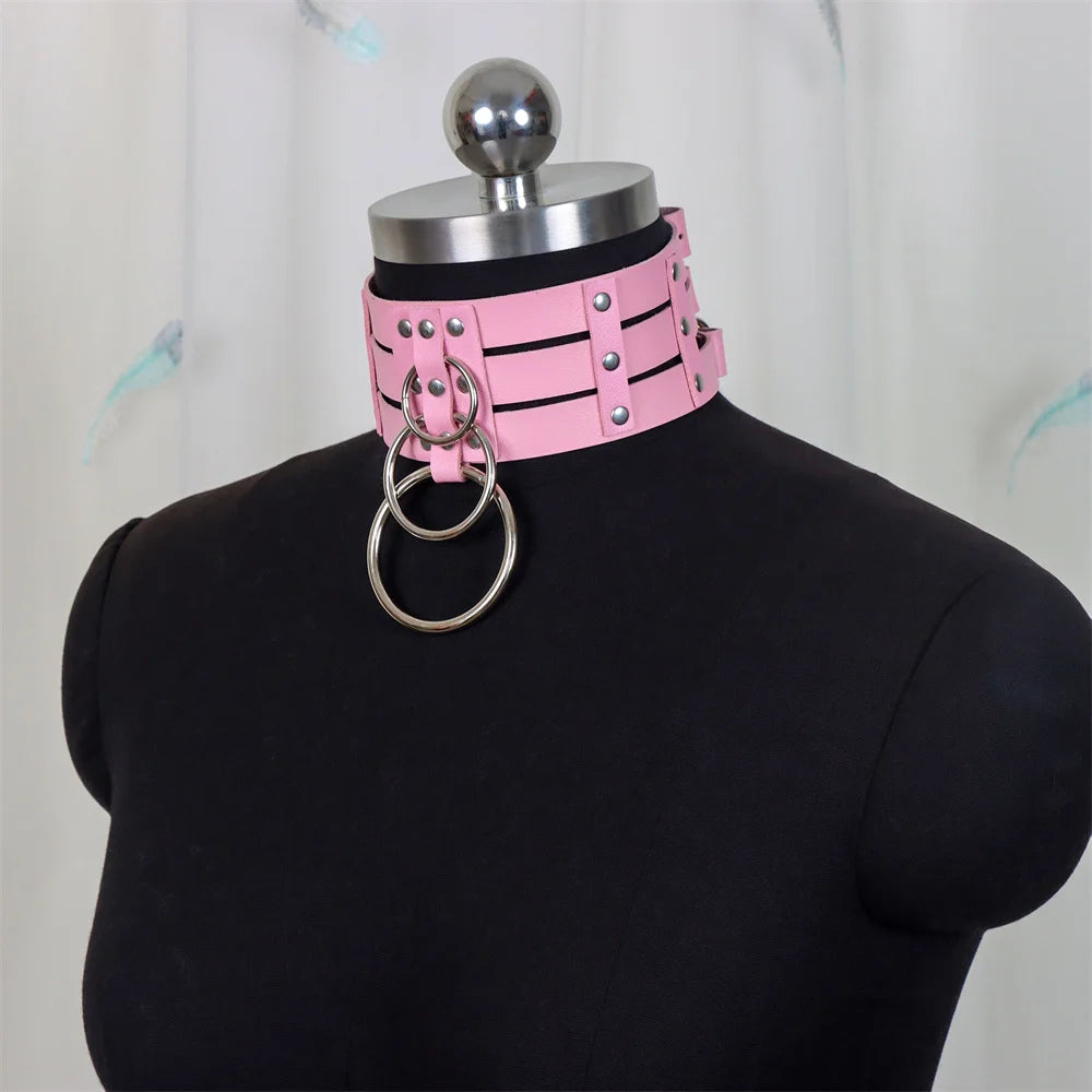 New Cosplay Harajuku Belt Punk Rock Gothic Collar Choker Sexy PU Leather O-Ring Women Collar Choker Necklace Body Accessories