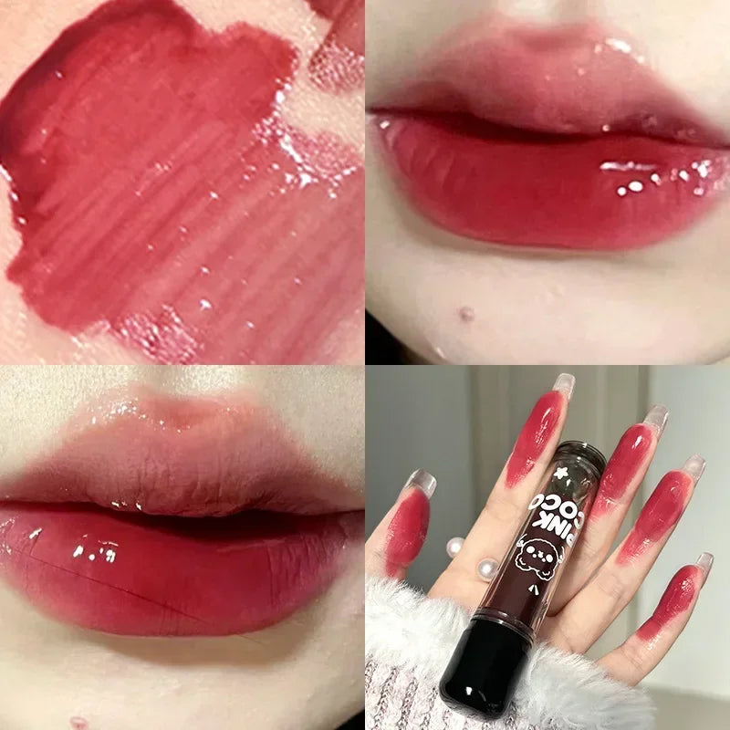 Dark Red Brown Mirror Lip Glaze Water Light Moisturizing Non-stick Cup Highly Pigmented Red Liquid Lipstick Lips Makeup Cosmetic