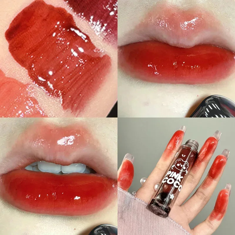 Dark Red Brown Mirror Lip Glaze Water Light Moisturizing Non-stick Cup Highly Pigmented Red Liquid Lipstick Lips Makeup Cosmetic