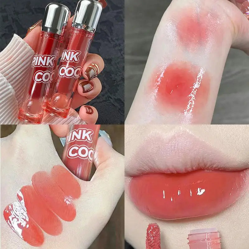 Dark Red Brown Mirror Lip Glaze Water Light Moisturizing Non-stick Cup Highly Pigmented Red Liquid Lipstick Lips Makeup Cosmetic