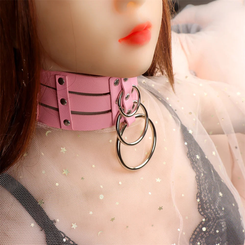 New Cosplay Harajuku Belt Punk Rock Gothic Collar Choker Sexy PU Leather O-Ring Women Collar Choker Necklace Body Accessories