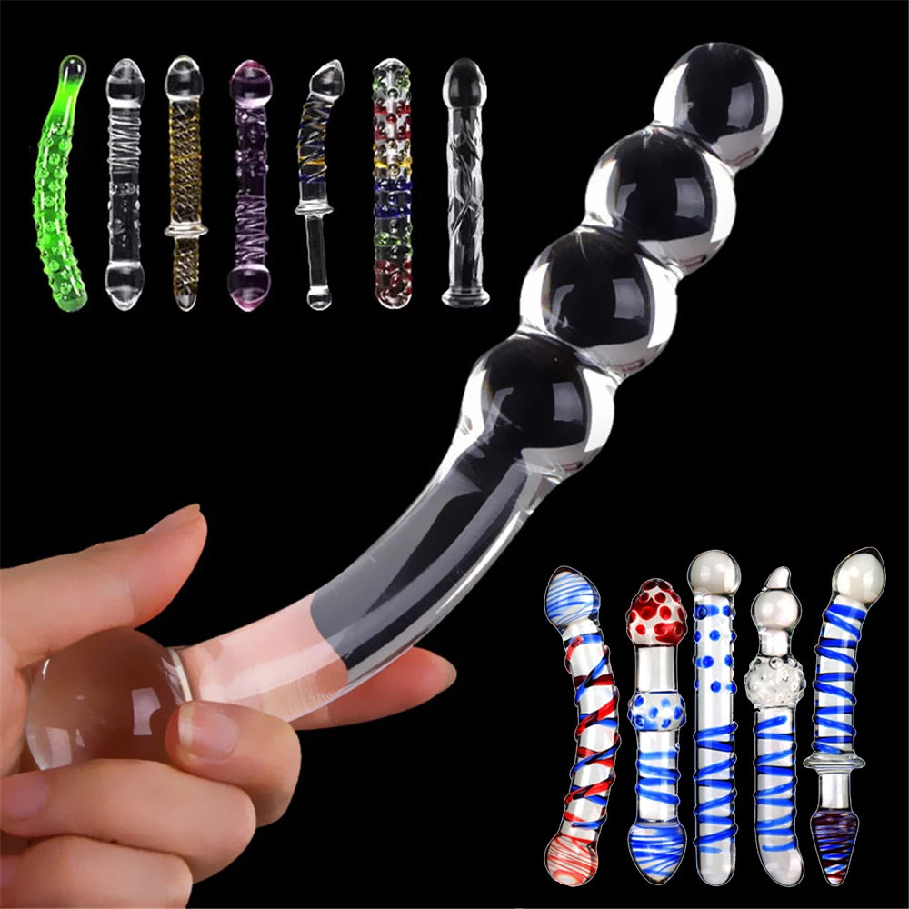 Pyrex Glass Dildo 195x33mm Fake Penis Crystal Anal Beads Butt Plug Prostate Massager G Spot Female Masturbation Toys