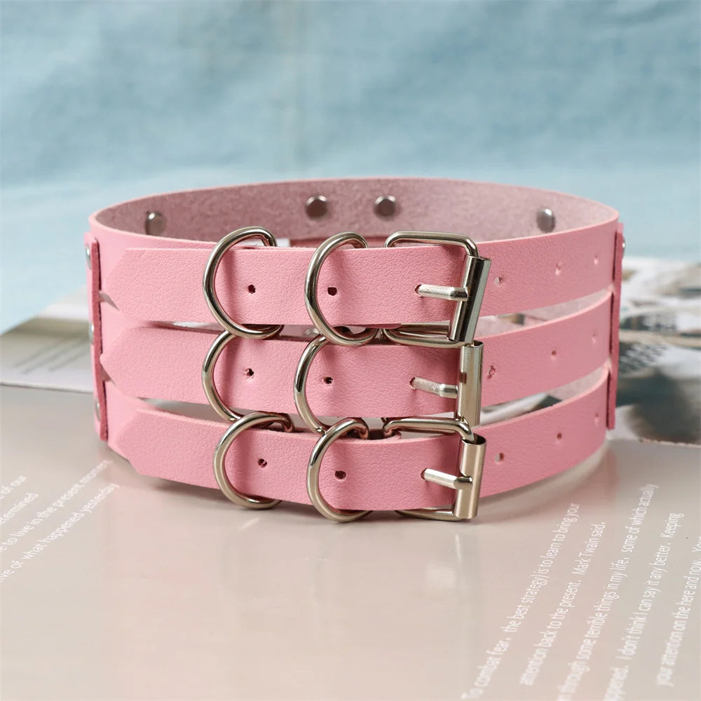 New Cosplay Harajuku Belt Punk Rock Gothic Collar Choker Sexy PU Leather O-Ring Women Collar Choker Necklace Body Accessories