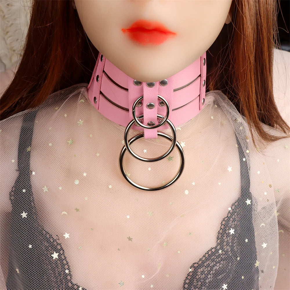 New Cosplay Harajuku Belt Punk Rock Gothic Collar Choker Sexy PU Leather O-Ring Women Collar Choker Necklace Body Accessories