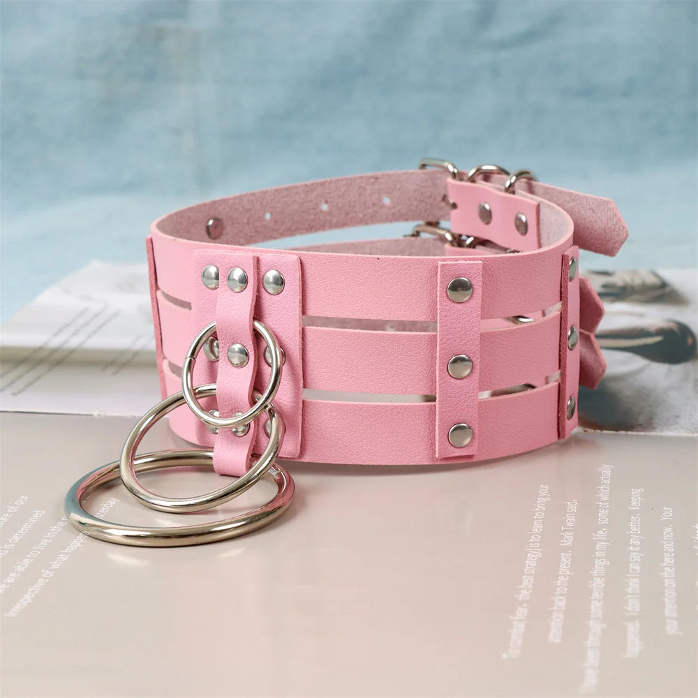 New Cosplay Harajuku Belt Punk Rock Gothic Collar Choker Sexy PU Leather O-Ring Women Collar Choker Necklace Body Accessories
