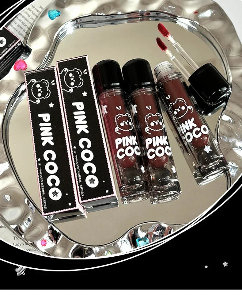 Dark Red Brown Mirror Lip Glaze Water Light Moisturizing Non-stick Cup Highly Pigmented Red Liquid Lipstick Lips Makeup Cosmetic