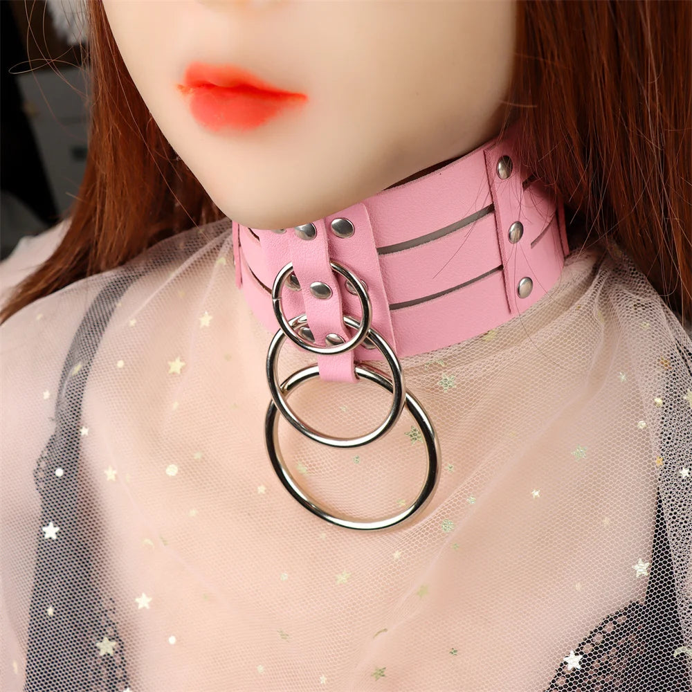 New Cosplay Harajuku Belt Punk Rock Gothic Collar Choker Sexy PU Leather O-Ring Women Collar Choker Necklace Body Accessories