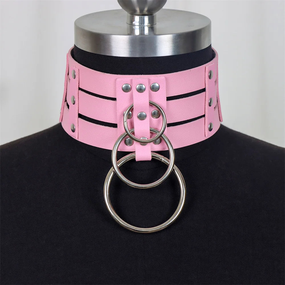 New Cosplay Harajuku Belt Punk Rock Gothic Collar Choker Sexy PU Leather O-Ring Women Collar Choker Necklace Body Accessories