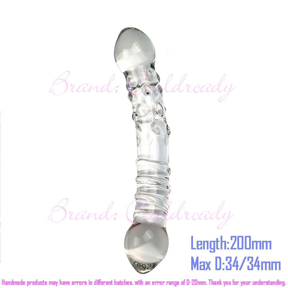 Pyrex Glass Dildo 195x33mm Fake Penis Crystal Anal Beads Butt Plug Prostate Massager G Spot Female Masturbation Toys